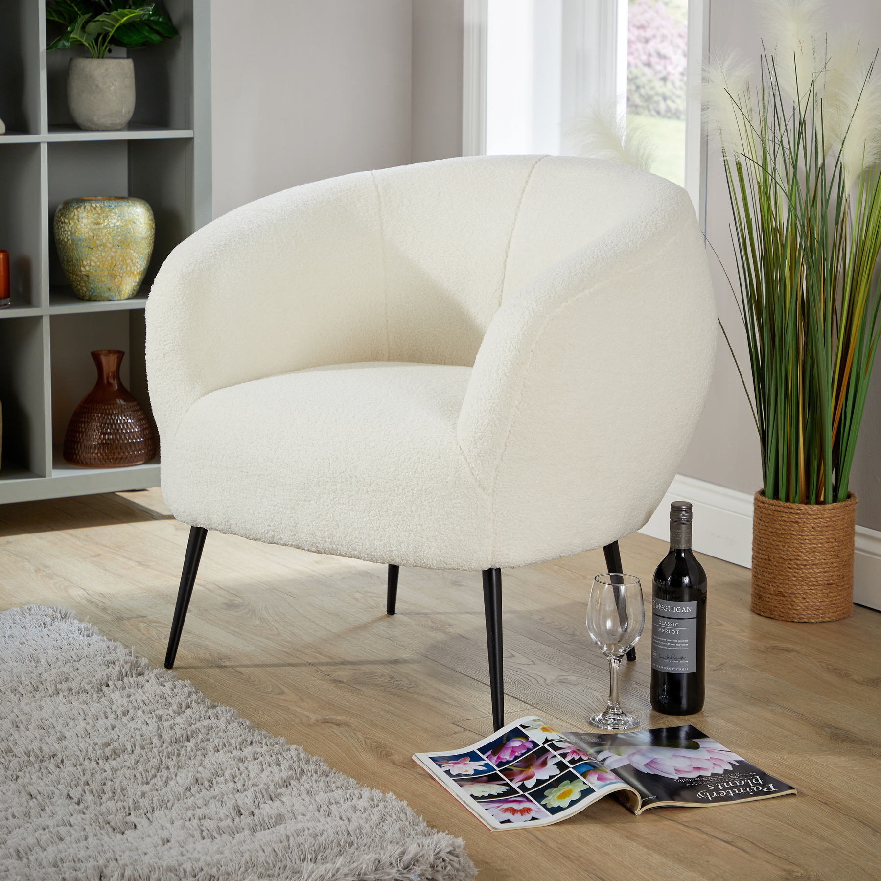 Elko Round Back White Faux Fur Chair