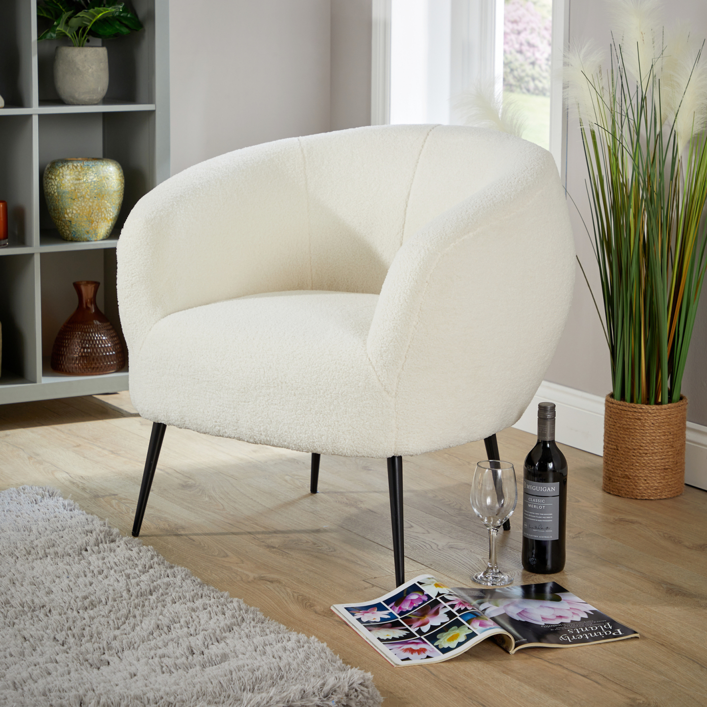 Elko Round Back White Faux Fur Chair