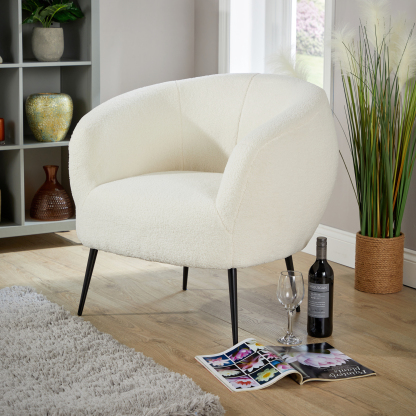 Elko Round Back White Faux Fur Chair