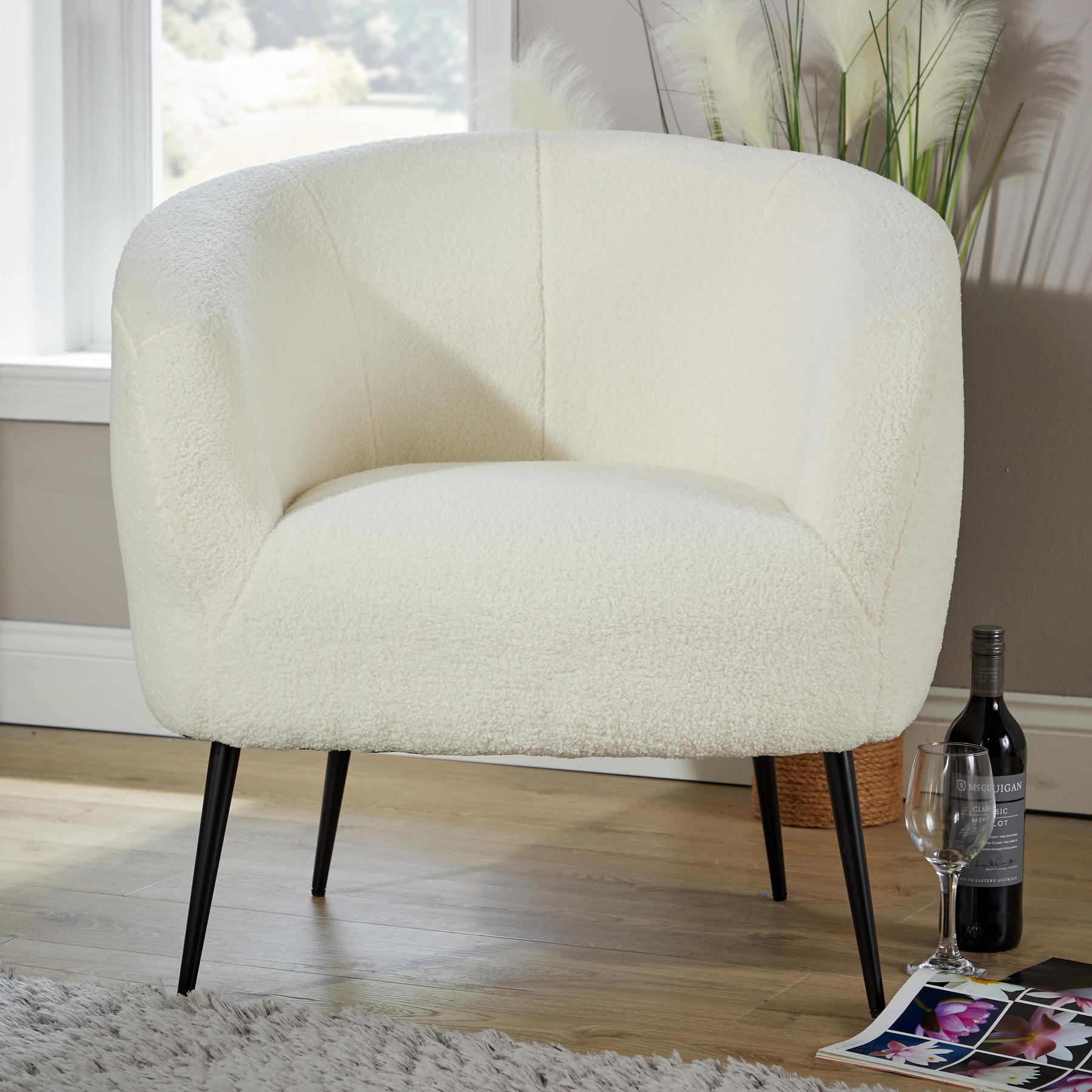 Elko Round Back White Faux Fur Chair