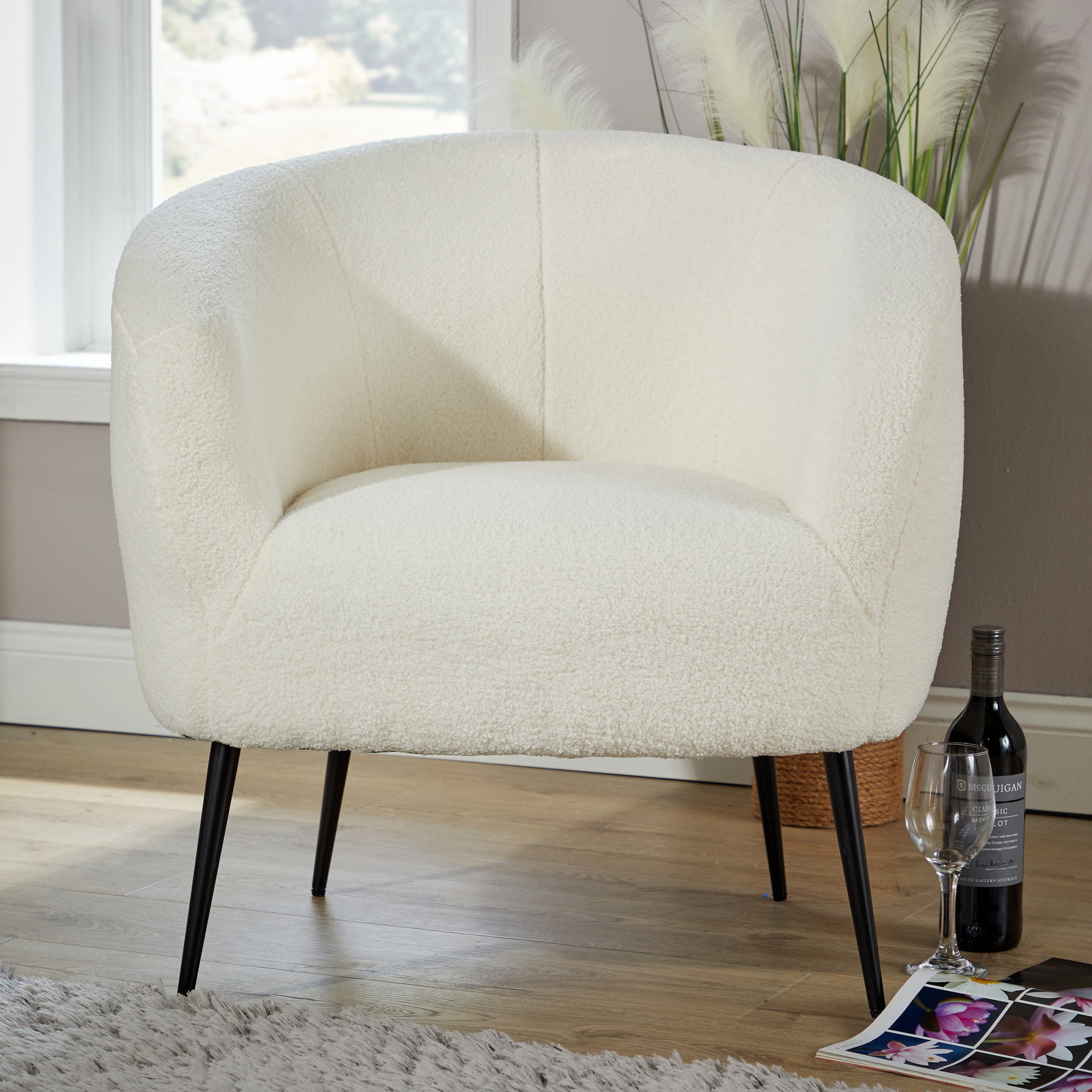 Elko Round Back White Faux Fur Chair