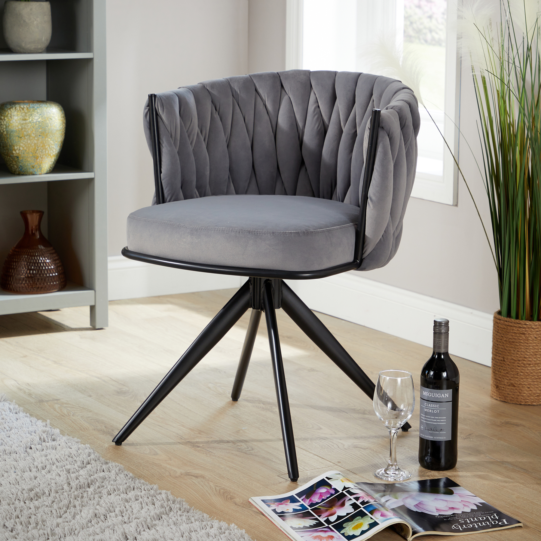 Reno Round Back Grey Velvet Chair