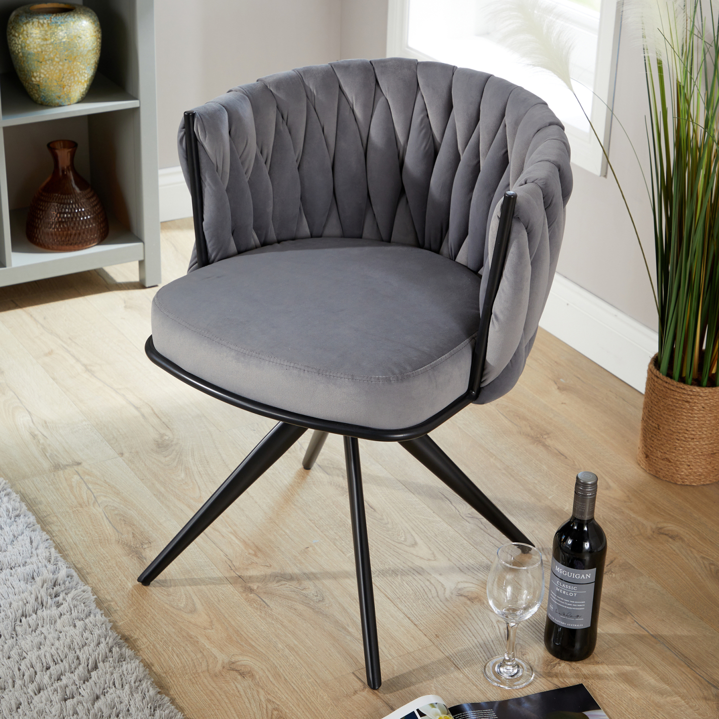 Reno Round Back Grey Velvet Chair