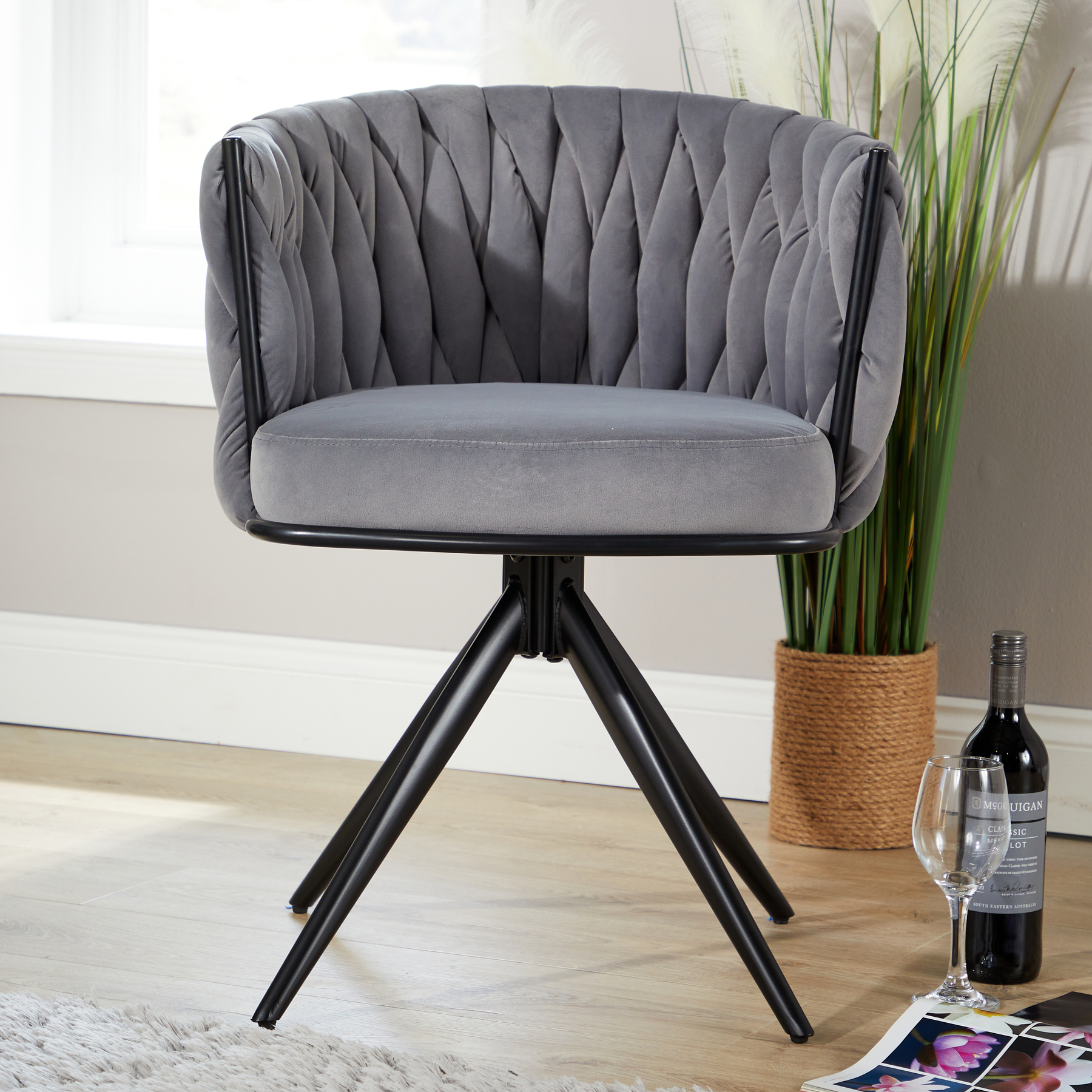 Reno Round Back Grey Velvet Chair