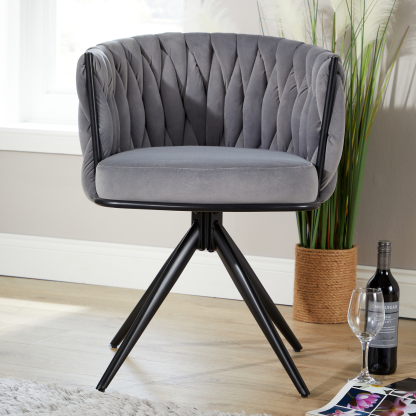 Reno Round Back Grey Velvet Chair