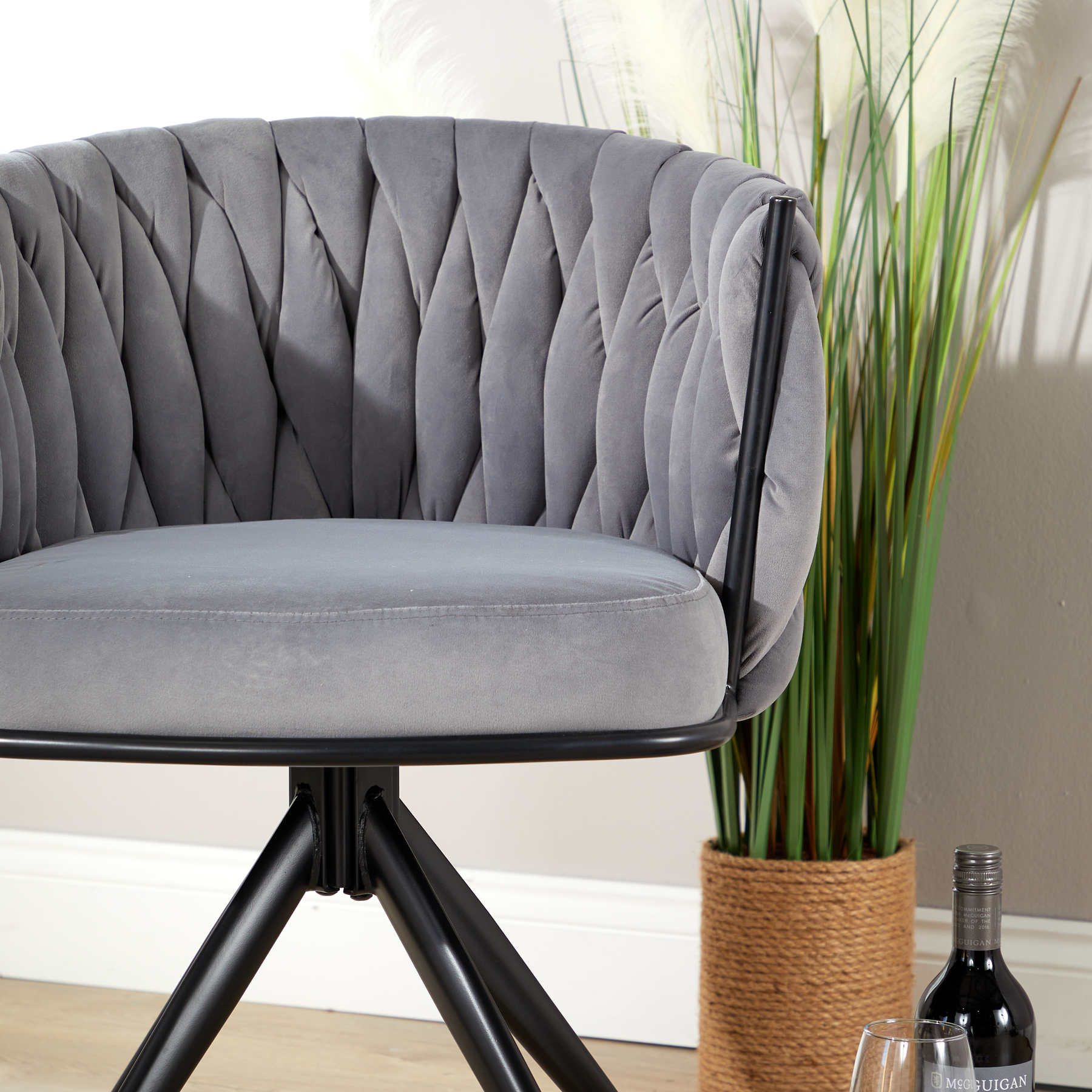 Reno Round Back Grey Velvet Chair