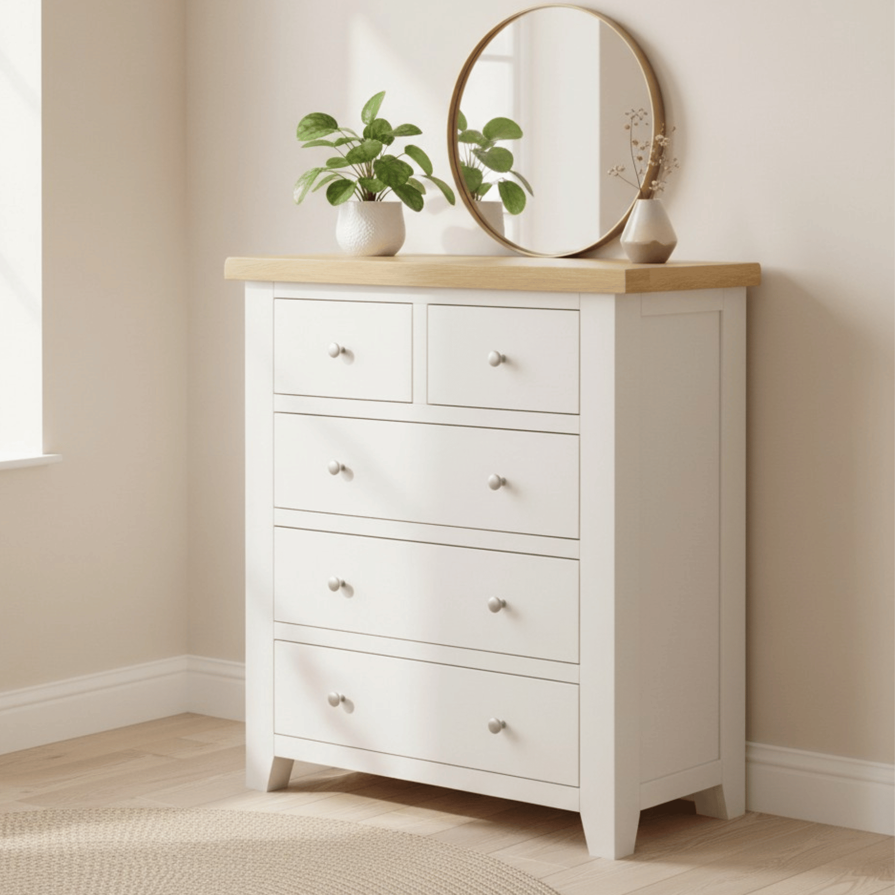 Melbourne Chest of 5 Solid Wooden Drawers