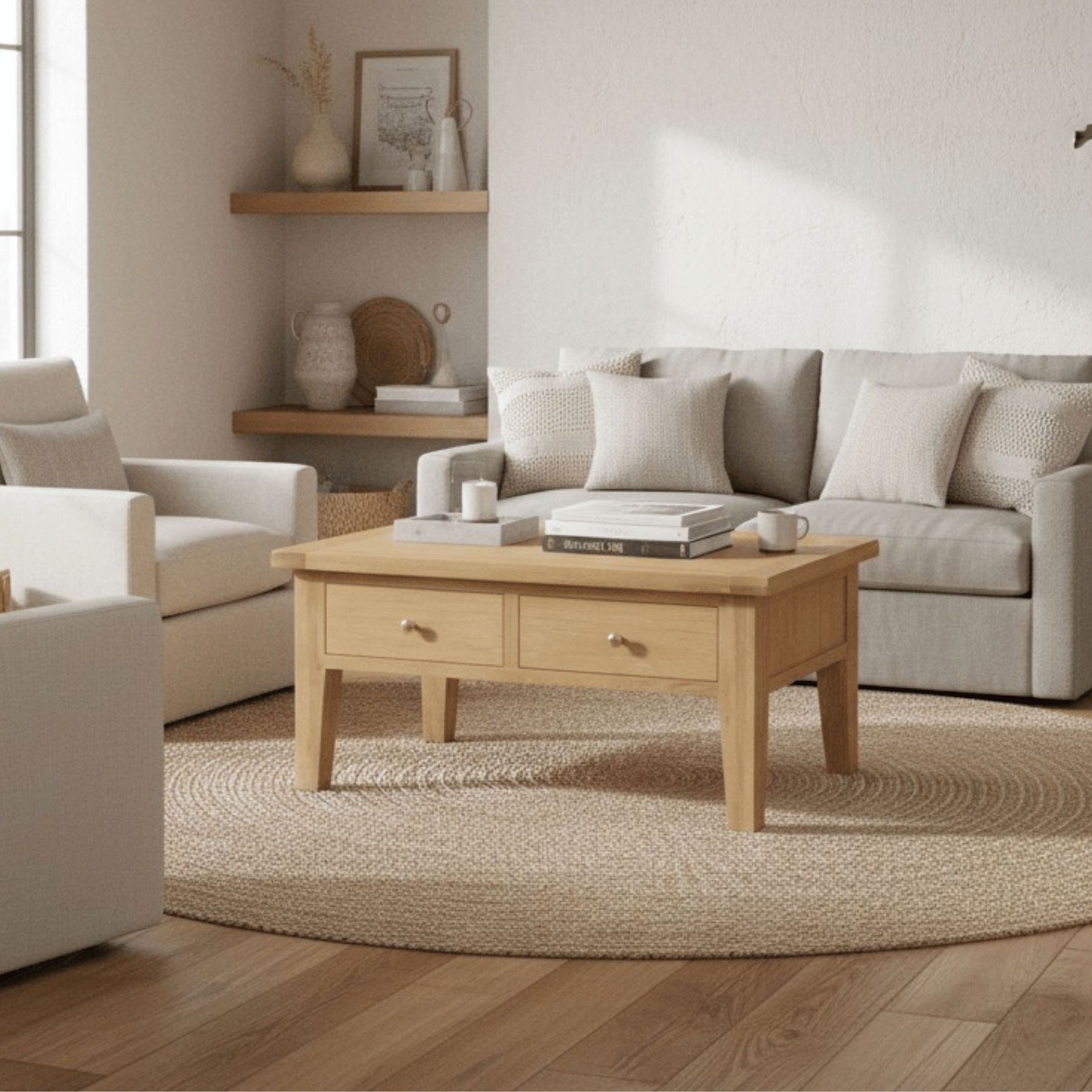 Melbourne Solid Wood Coffee Table with 2 Drawers