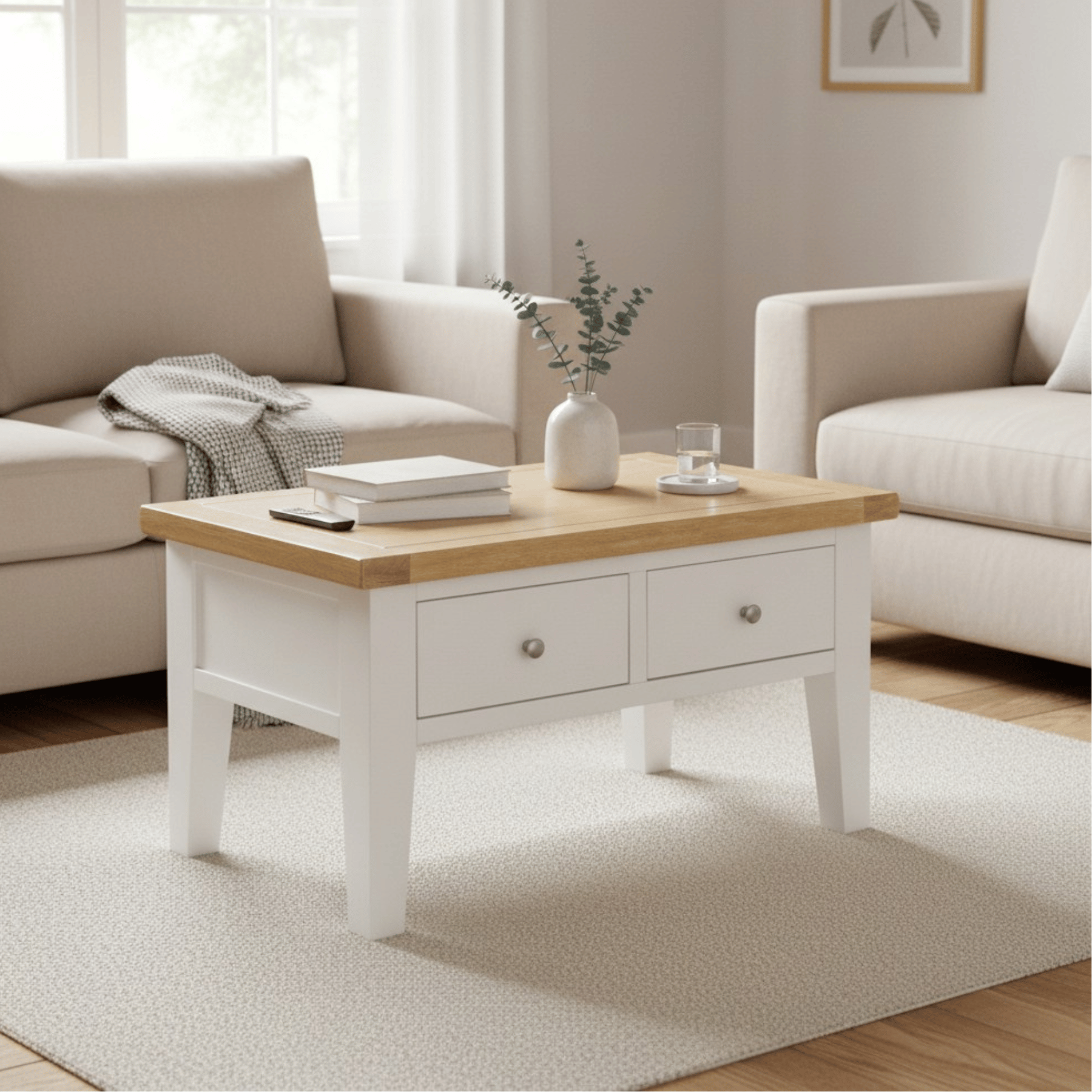 Melbourne Solid Wood Coffee Table with 2 Drawers