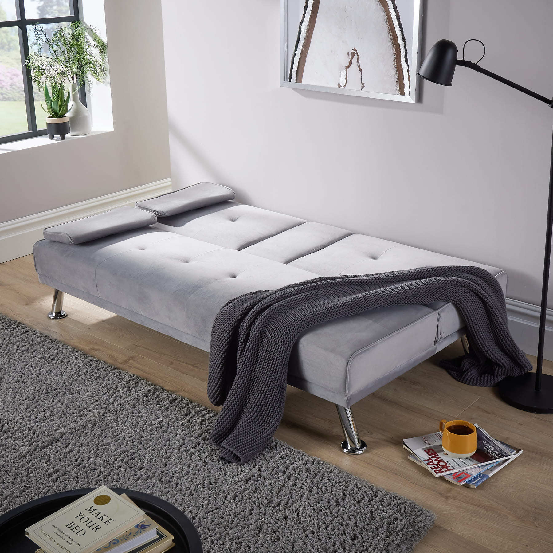 Luna Grey Velvet Sofa Bed