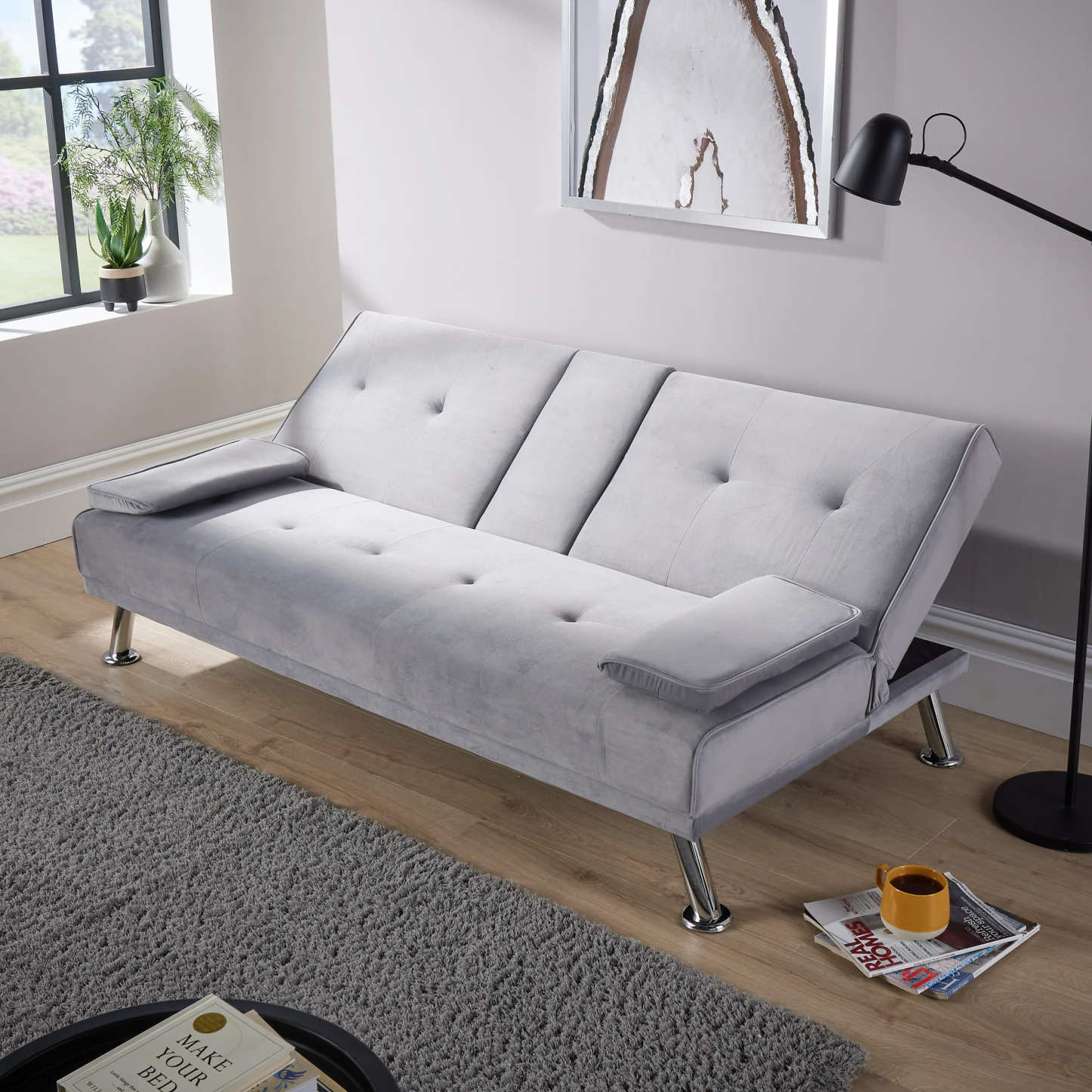 Luna Grey Velvet Sofa Bed
