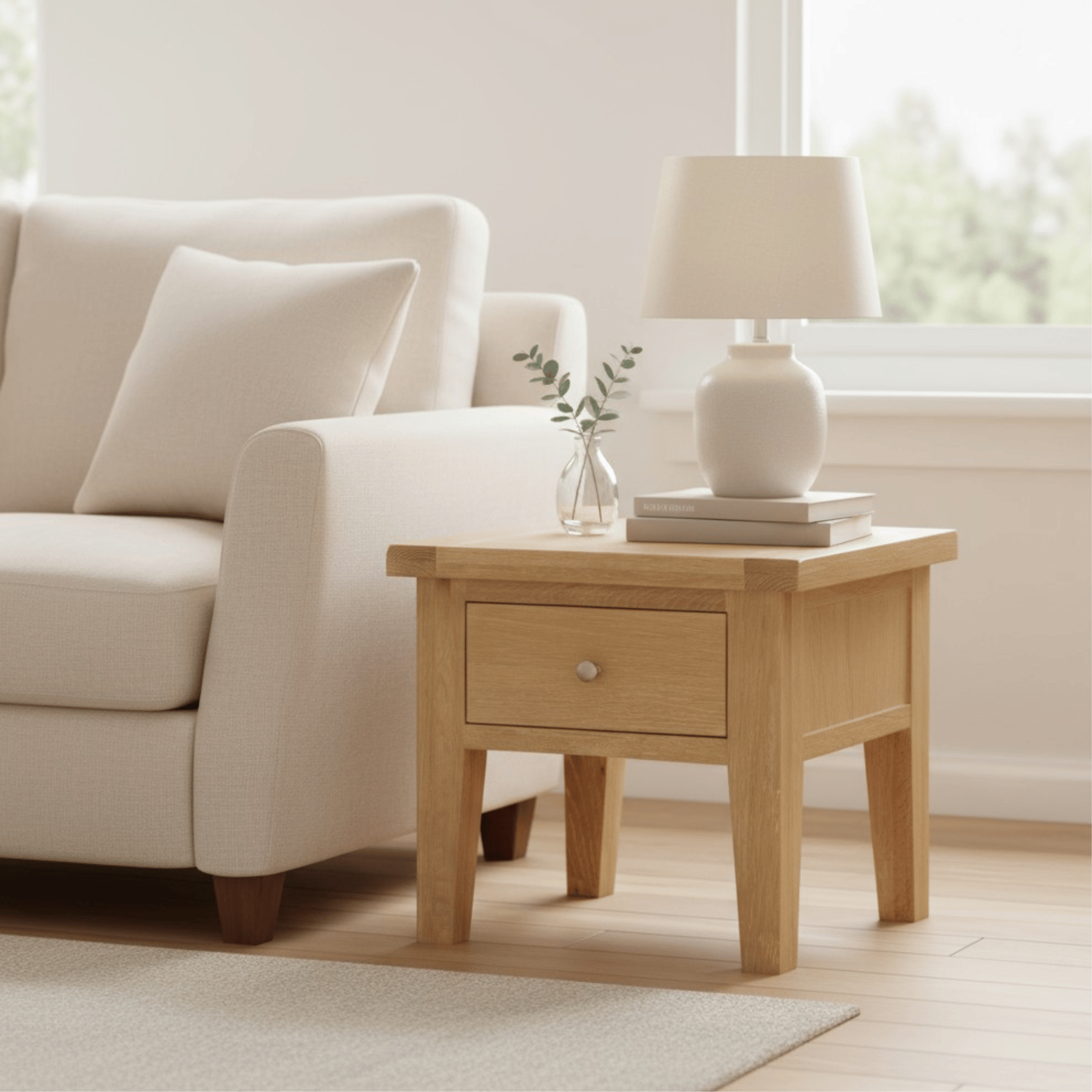 Melbourne Solid Wood Lamp Table & Storage Drawer