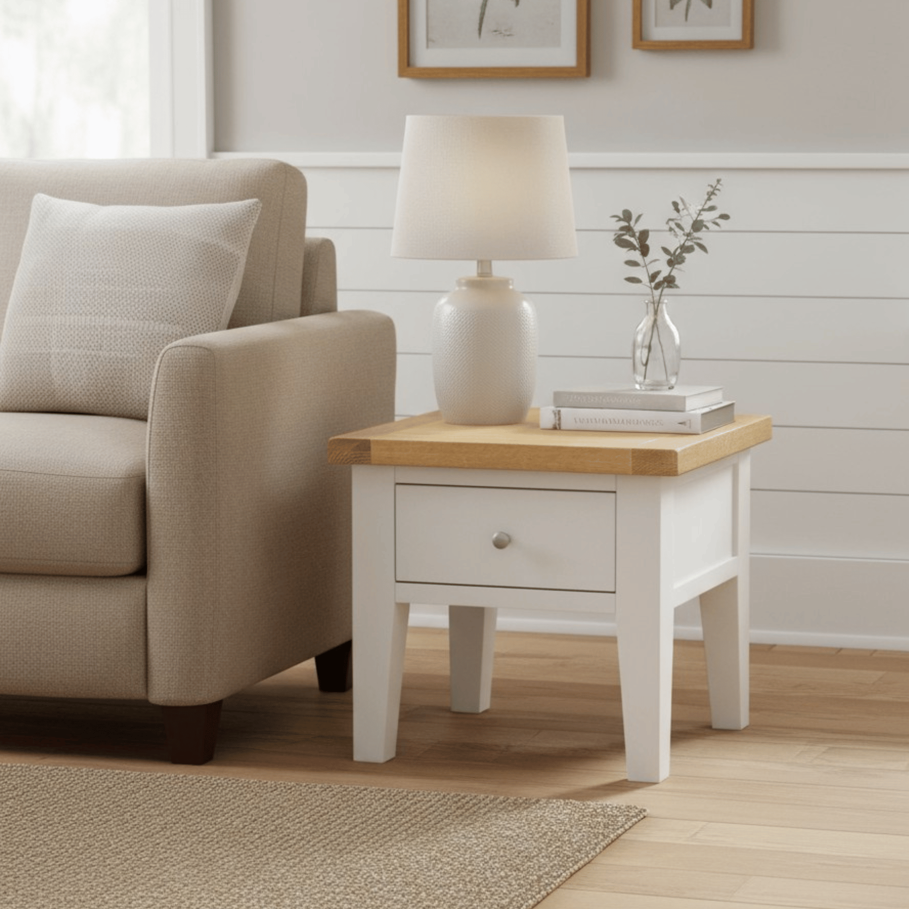 Melbourne Solid Wood Lamp Table & Storage Drawer