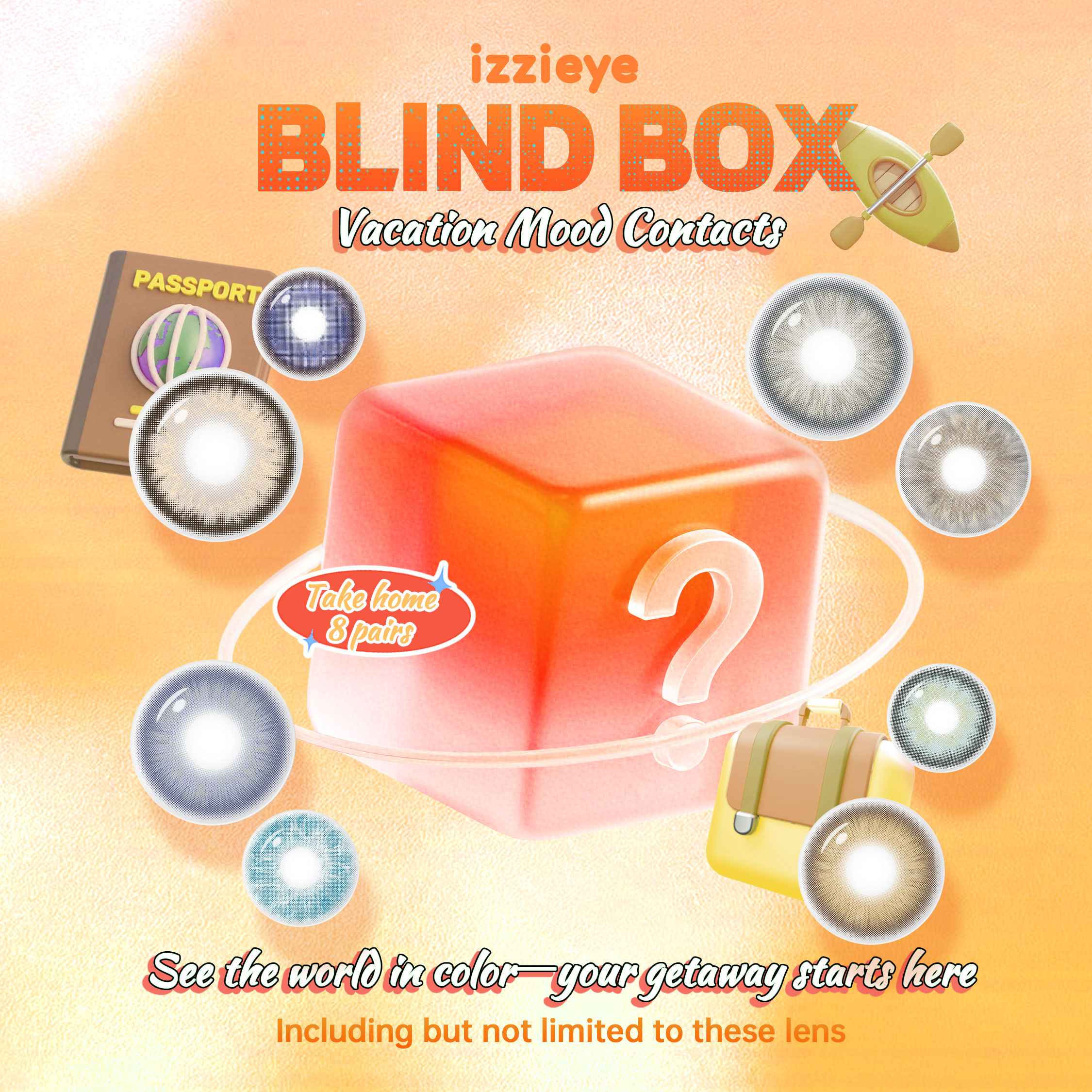 Vacation Mood Contacts Blind Box – 8 Pairs, 1 Year