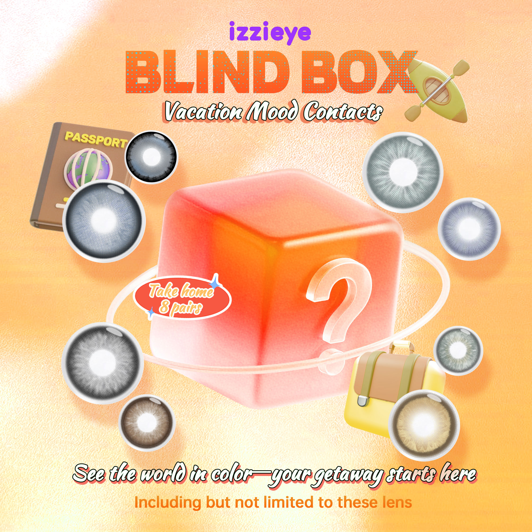 Vacation Mood Contacts Blind Box – 8 Pairs, 1 Year