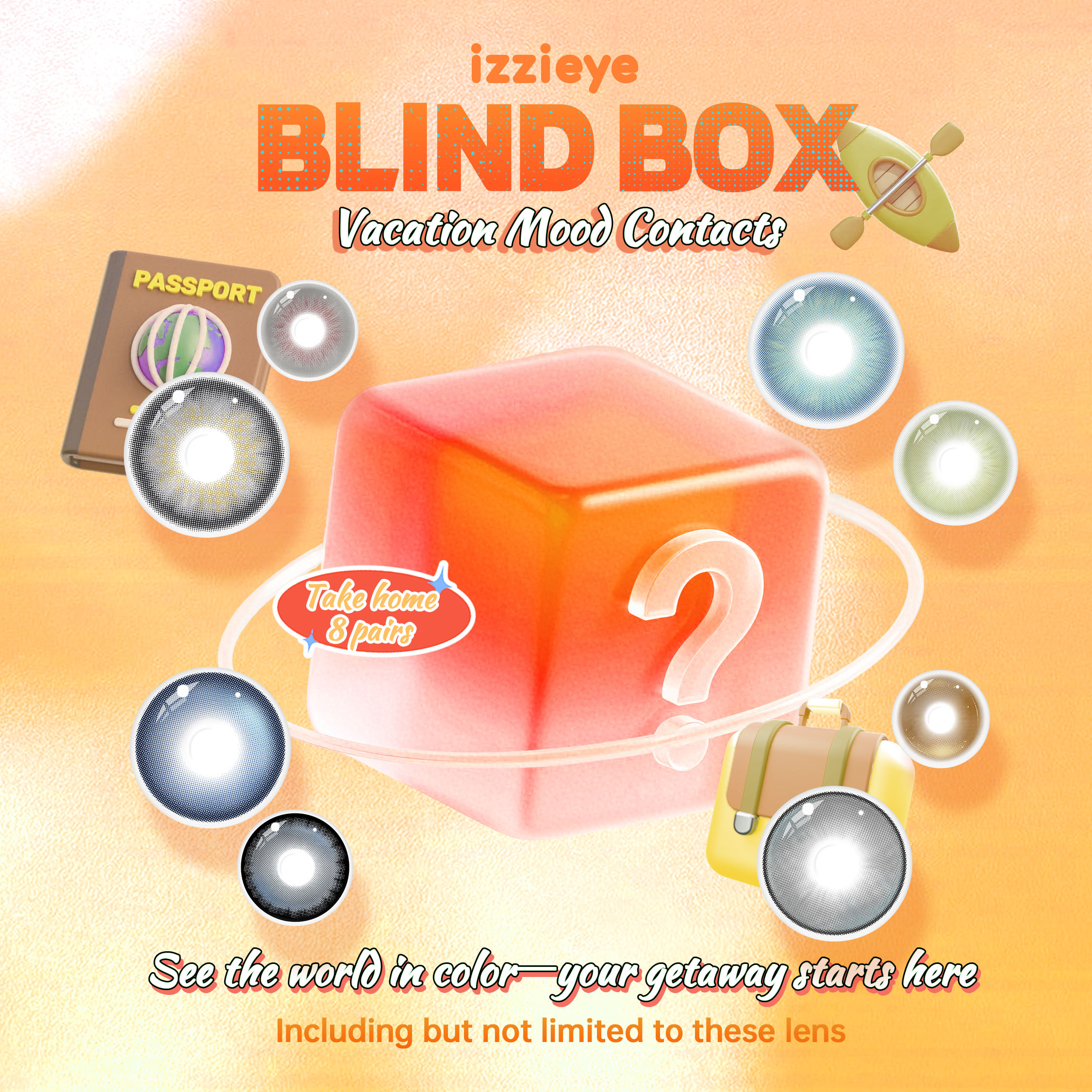 Vacation Mood Contacts Blind Box – 8 Pairs, 1 Year
