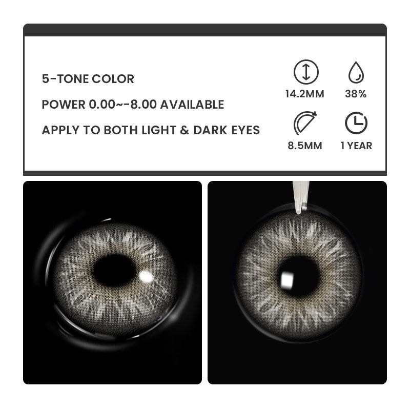 Topaz Verse Grey - 1 Year, 2 lenses Colored Contacts - Gleglow