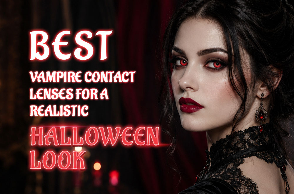 Vampire contact lenses can be red, grey, white, black, or icy blue depending on whether you want a classic, gothic, or undead look.