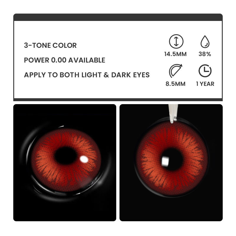 Dioren Red - 1 Year, 2 lenses Colored Contacts - Gleglow