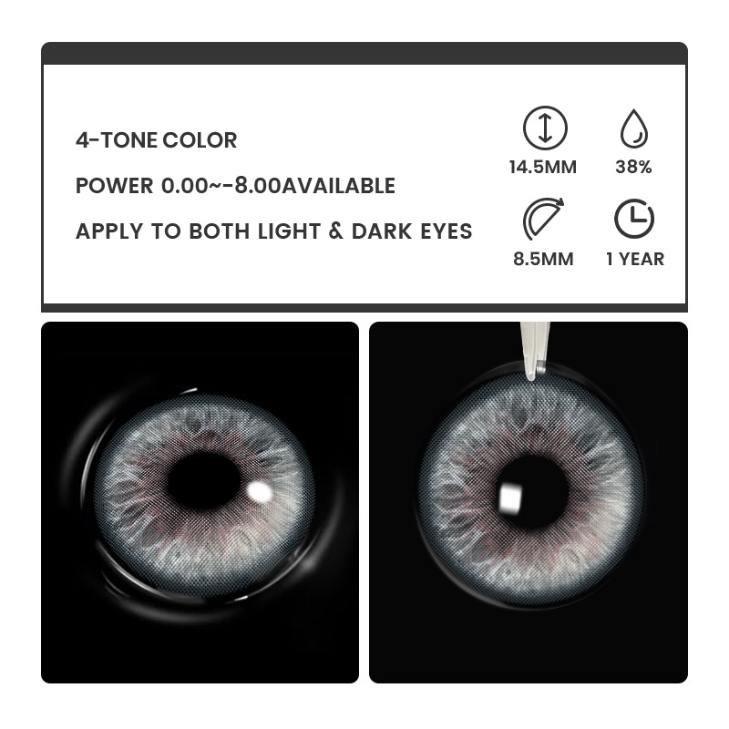 Silver Cat Grey Contact Lenses – 1 Year, 2 Lenses Colored Contacts - Gleglow
