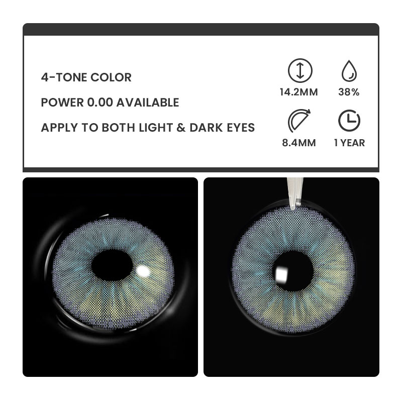 Ciree City Blue-Grey - 1 Year, 2 lenses Colored Contacts - Gleglow