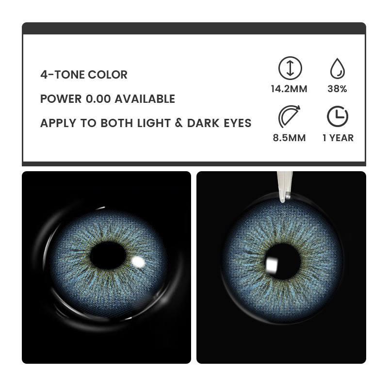 Evergreen Blue - 1 Year, 2 lenses Colored Contacts - Gleglow