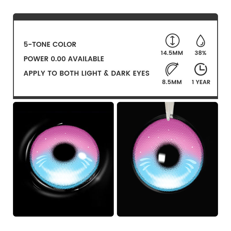 March 7th Blue -Pink - 1 Year, 2 lenses Colored Contacts - Gleglow
