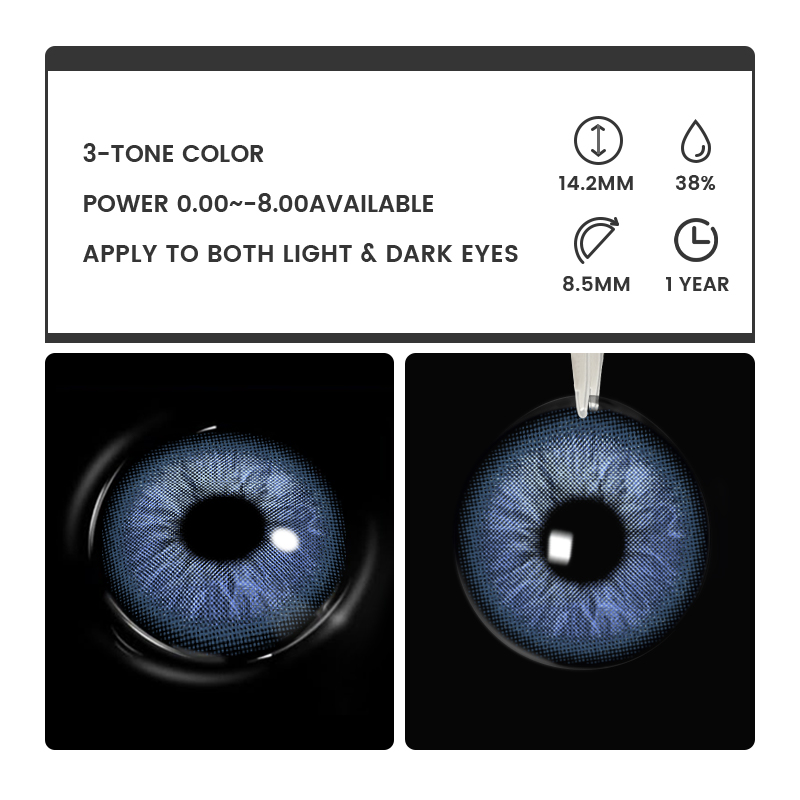 Adoring Blue - 1 Year, 2 lenses Colored Contacts - Gleglow