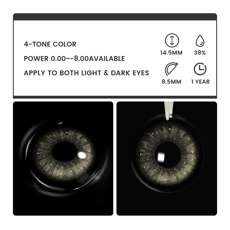 Aerin Black - 1 Year, 2 lenses Colored Contacts - Gleglow