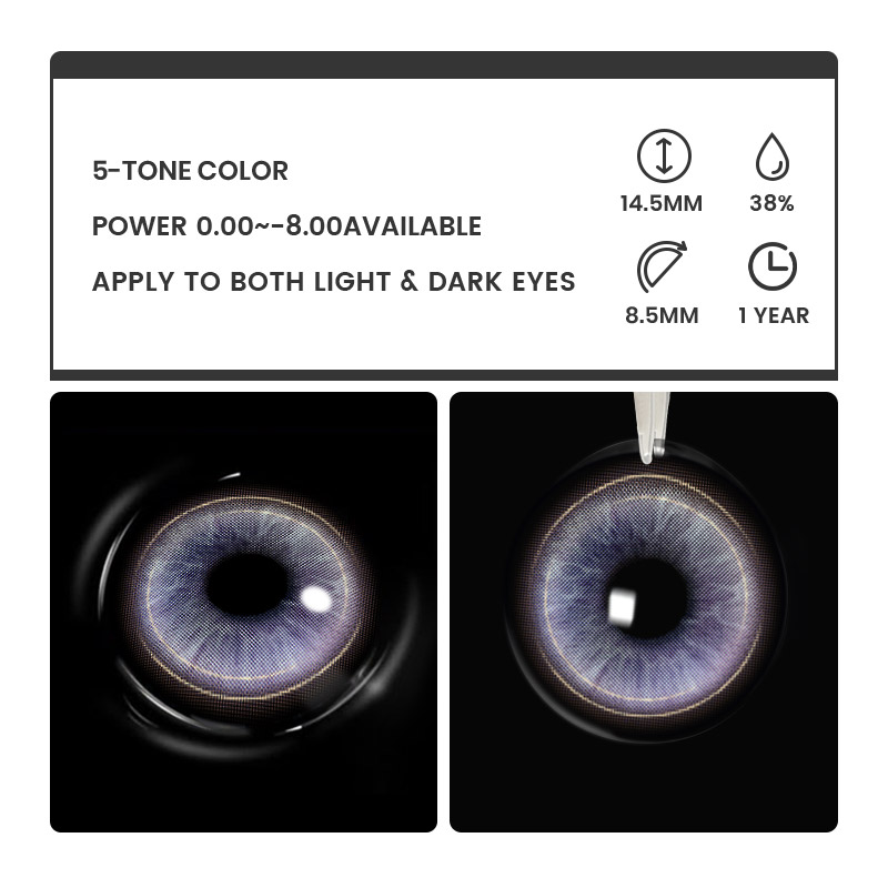 Aurae Purple - 1 Year, 2 lenses Colored Contacts - Gleglow