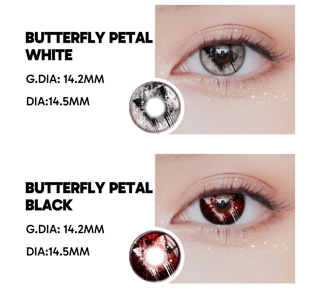 Butterfly Petal Black - 1 Year, 2 lenses Colored Contacts - Gleglow