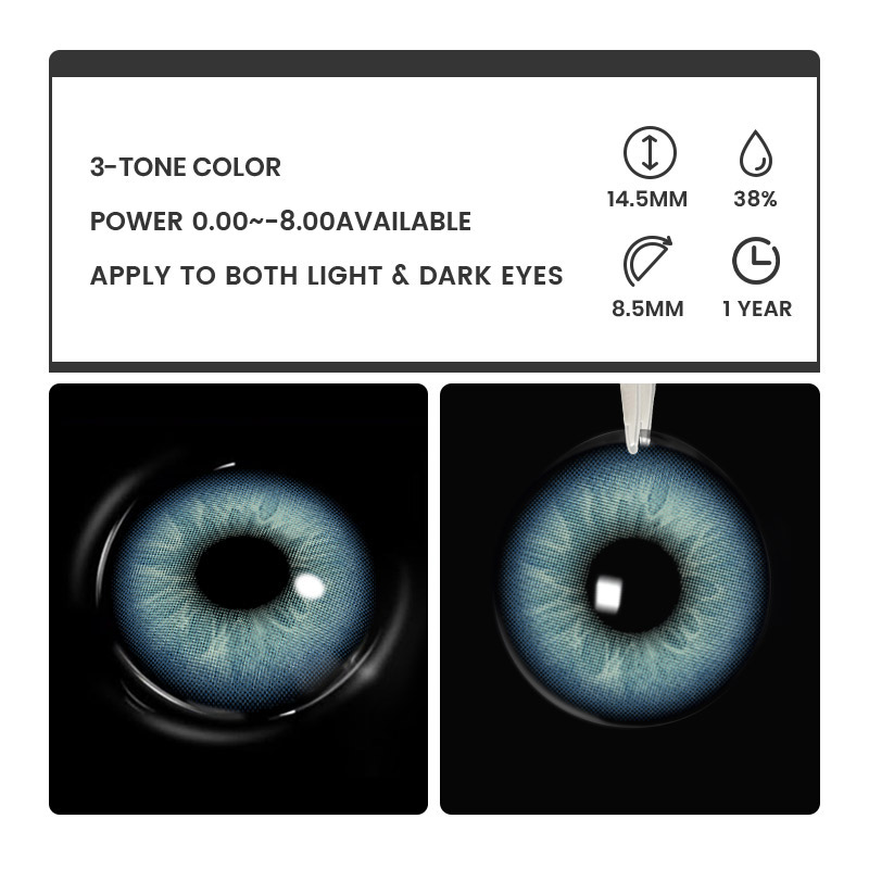 Chroma Blue - 1 Year, 2 lenses Colored Contacts - Gleglow