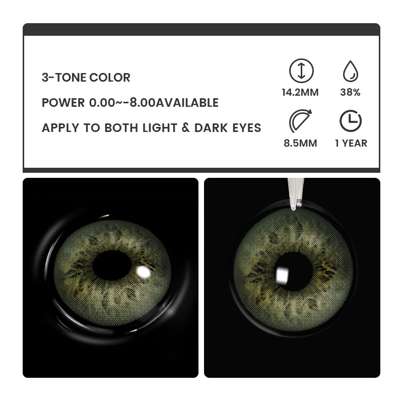 Cookie Green - 1 Year, 2 lenses Colored Contacts - Gleglow