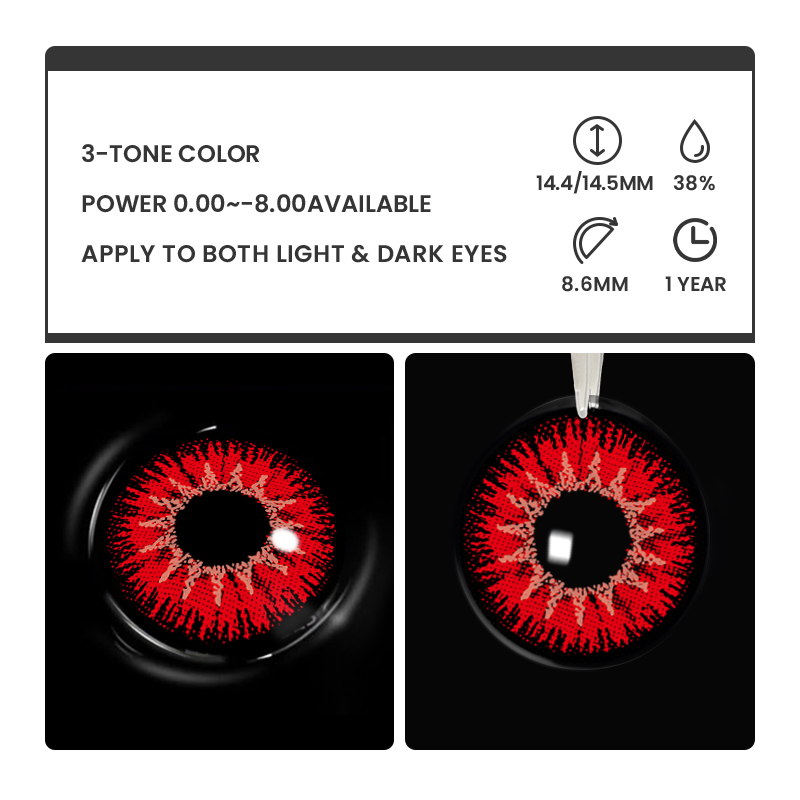 Mystery Red - 1 Year, 2 lenses Colored Contacts - Gleglow