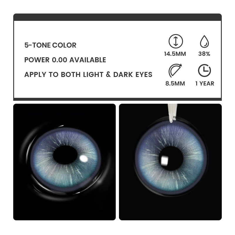 Dew Drop Blue - 1 Year, 2 lenses Colored Contacts - Gleglow