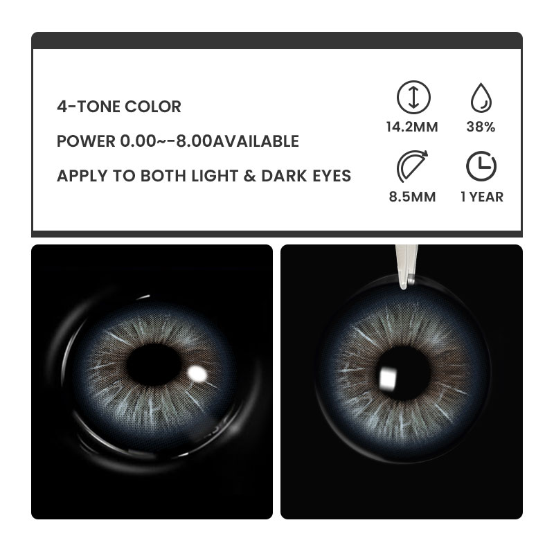 Ebony Blue - 1 Year, 2 lenses Colored Contacts - Gleglow