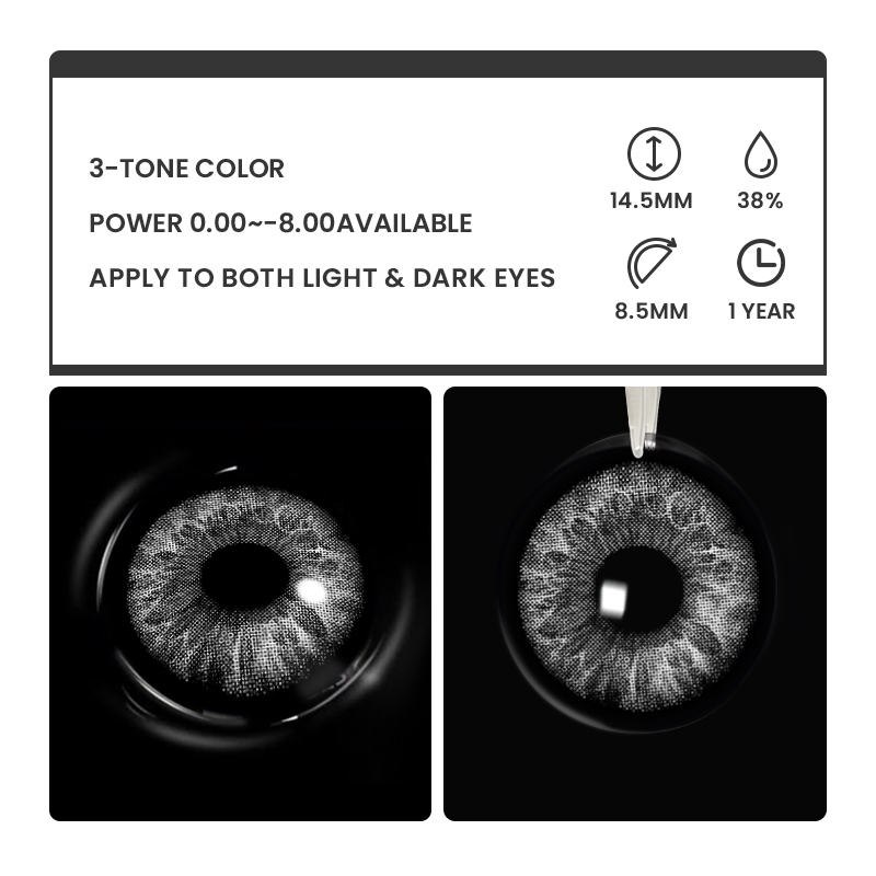 Elypse Grey - 1 Year, 2 lenses Colored Contacts - Gleglow