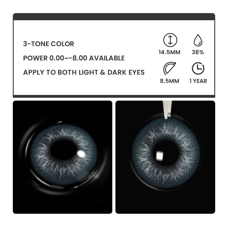 Elyra Blue - 1 Year, 2 lenses Colored Contacts - Gleglow