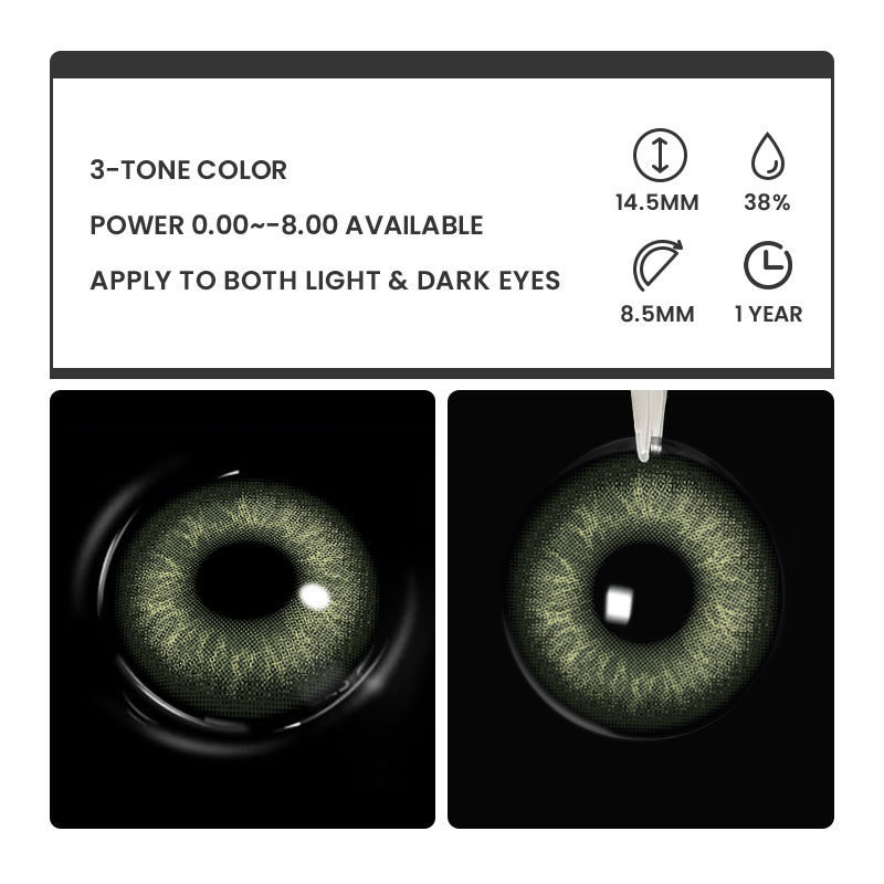 Elyra Green - 1 Year, 2 lenses Colored Contacts - Gleglow