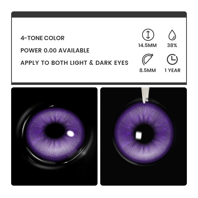 Ether Glow Purple - 1 Year, 2 lenses Colored Contacts - Gleglow