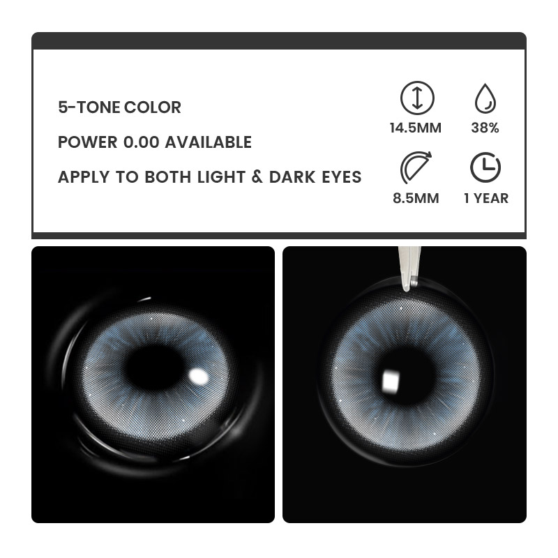 Ethereal Glow Grey - 1 Year, 2 lenses Colored Contacts - Gleglow