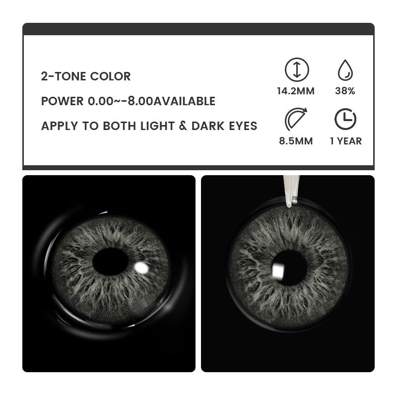 Flirting Grey - 1 Year, 2 lenses Colored Contacts - Gleglow