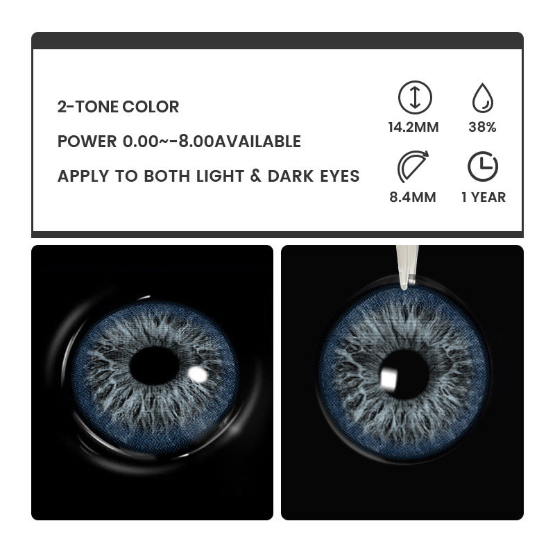 Flirting Blue - 1 Year, 2 lenses Colored Contacts - Gleglow