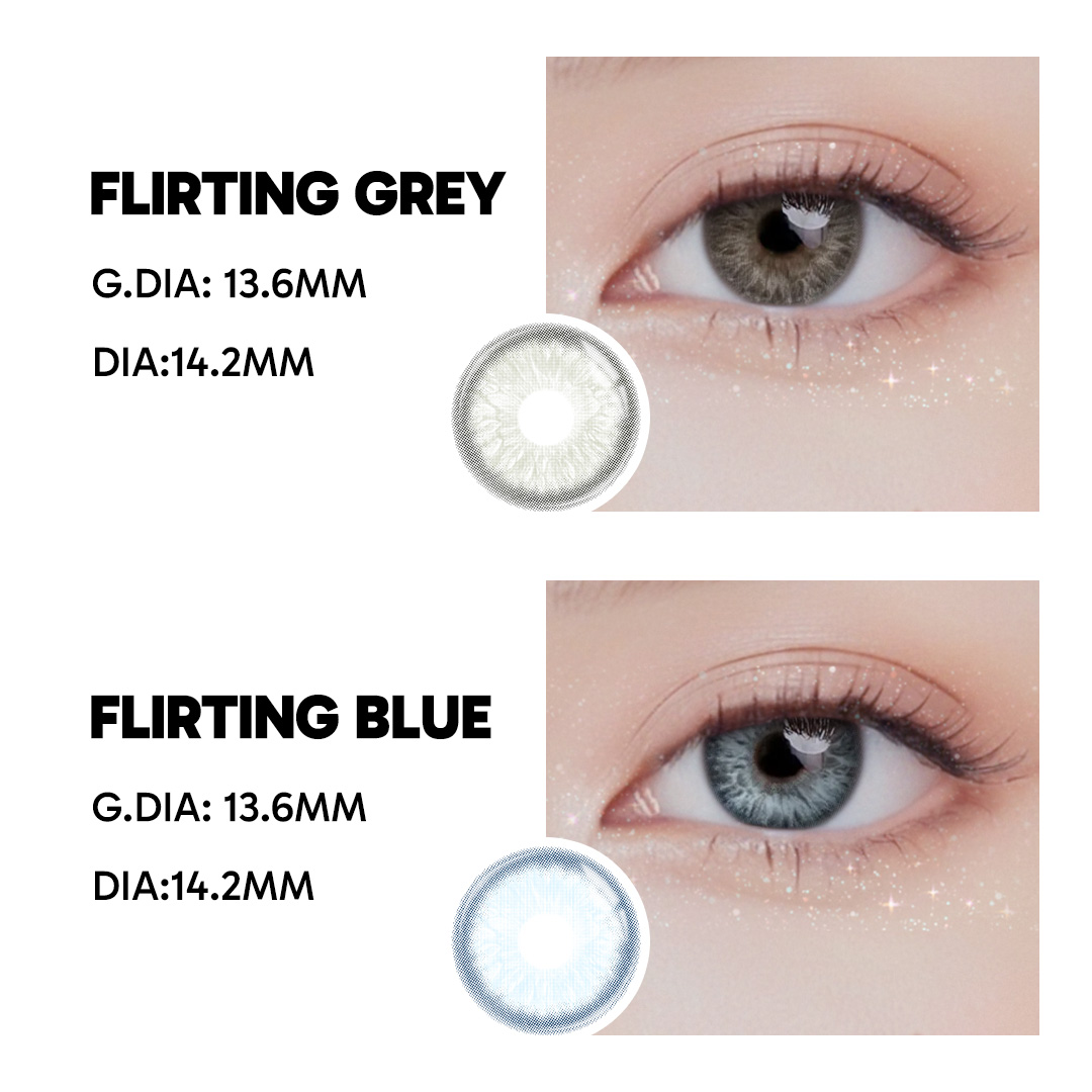 Flirting Blue - 1 Year, 2 lenses Colored Contacts - Gleglow