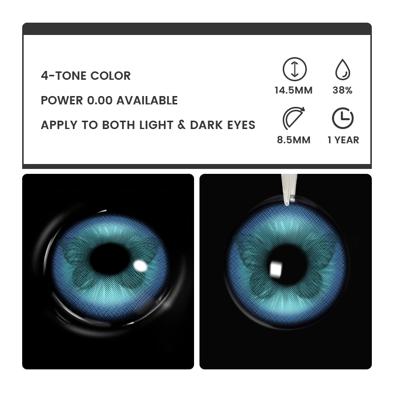 Fluttery Blue - 1 Year, 2 lenses Colored Contacts - Gleglow