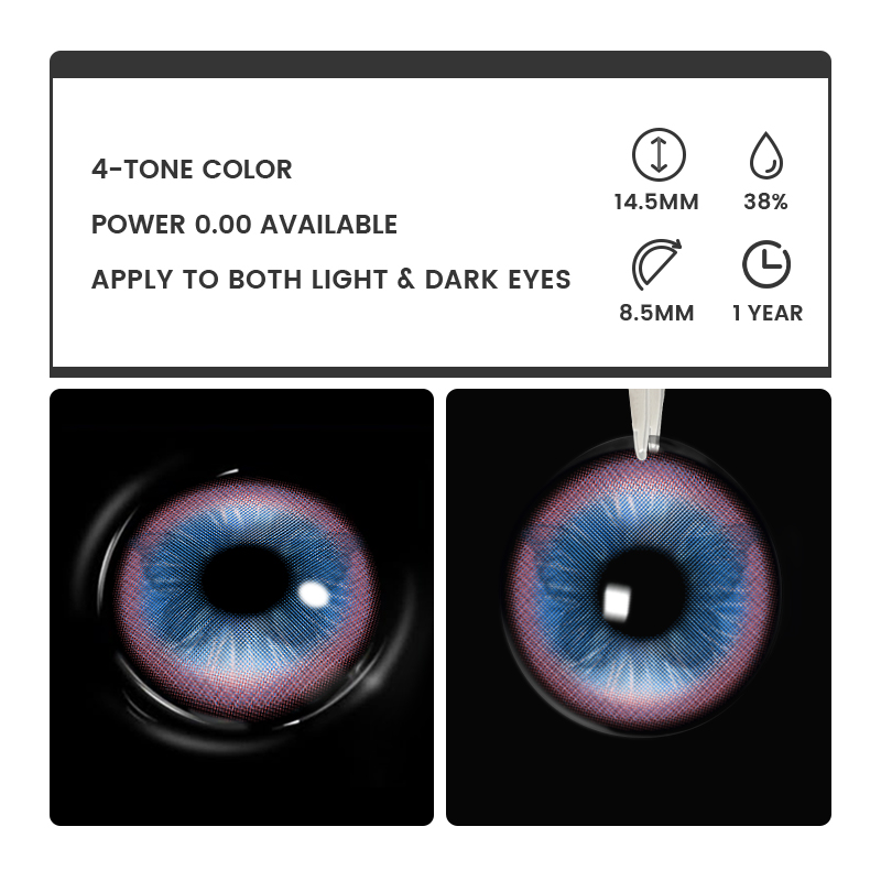 Fluttery Blue-Pink - 1 Year, 2 lenses Colored Contacts - Gleglow