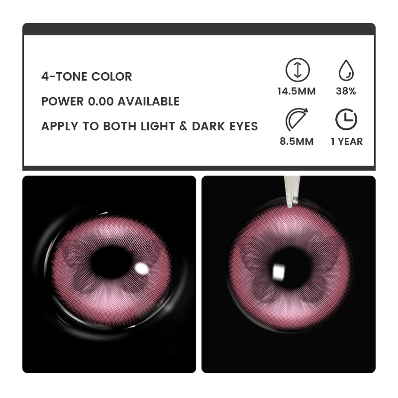 Fluttery Pink - 1 Year, 2 lenses Colored Contacts - Gleglow