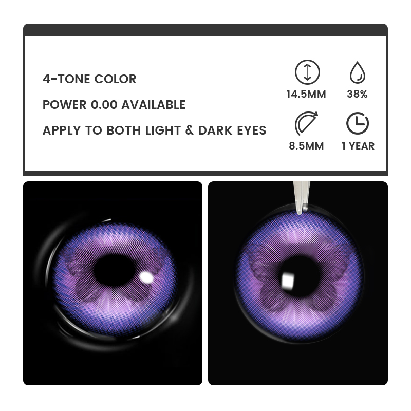 Fluttery Purple - 1 Year, 2 lenses Colored Contacts - Gleglow
