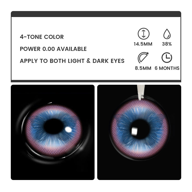 Fluttery Blue-Pink - 6-month，2 lenses Colored Contacts - Gleglow