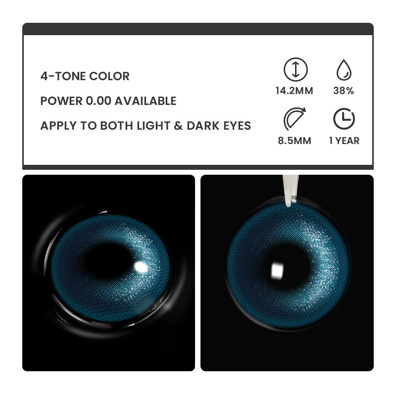 Glister Blue - 1 Year, 2 lenses Colored Contacts - Gleglow